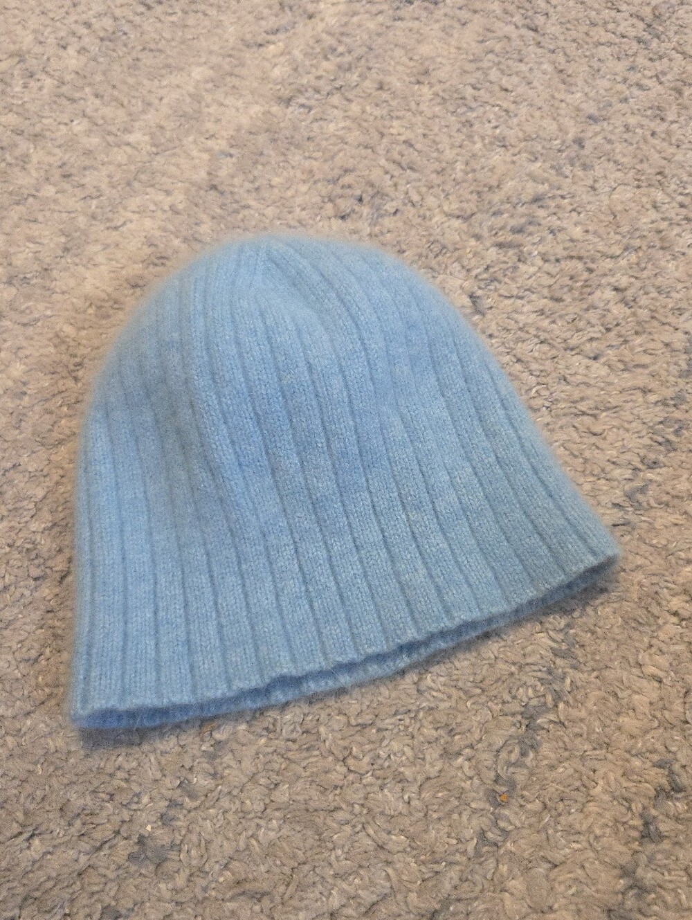 Ann Taylor 100% Cashmere Ribbed Knit Beanie Hat in Light Blue